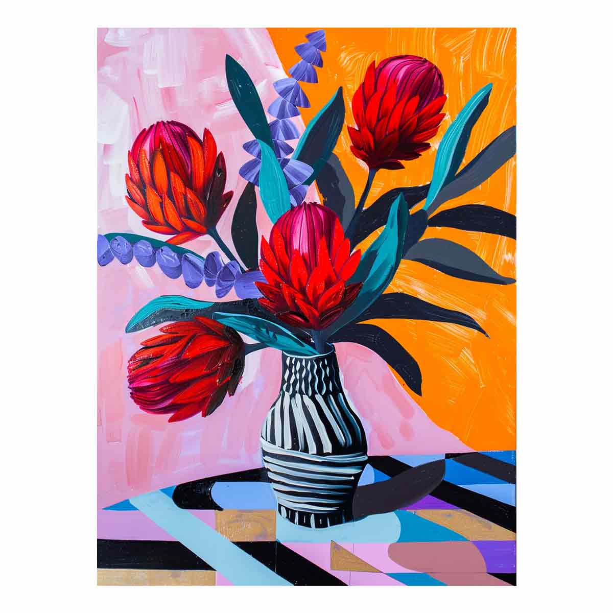 Waratah  Flower and Vase  Canvas Art Print-0