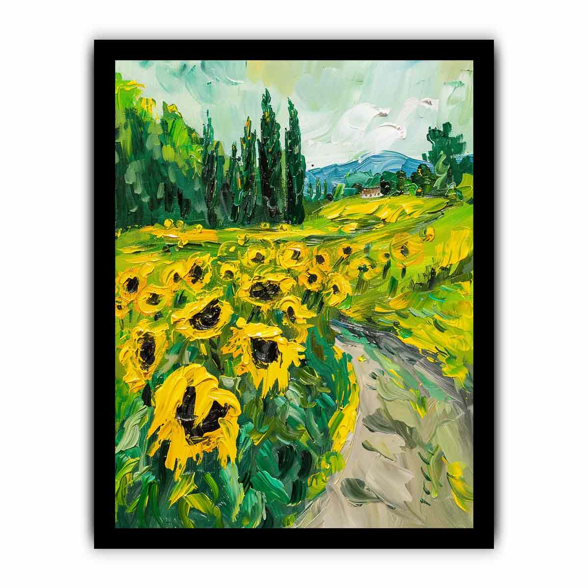 Sunflower Path Canvas Painting Art Print-7