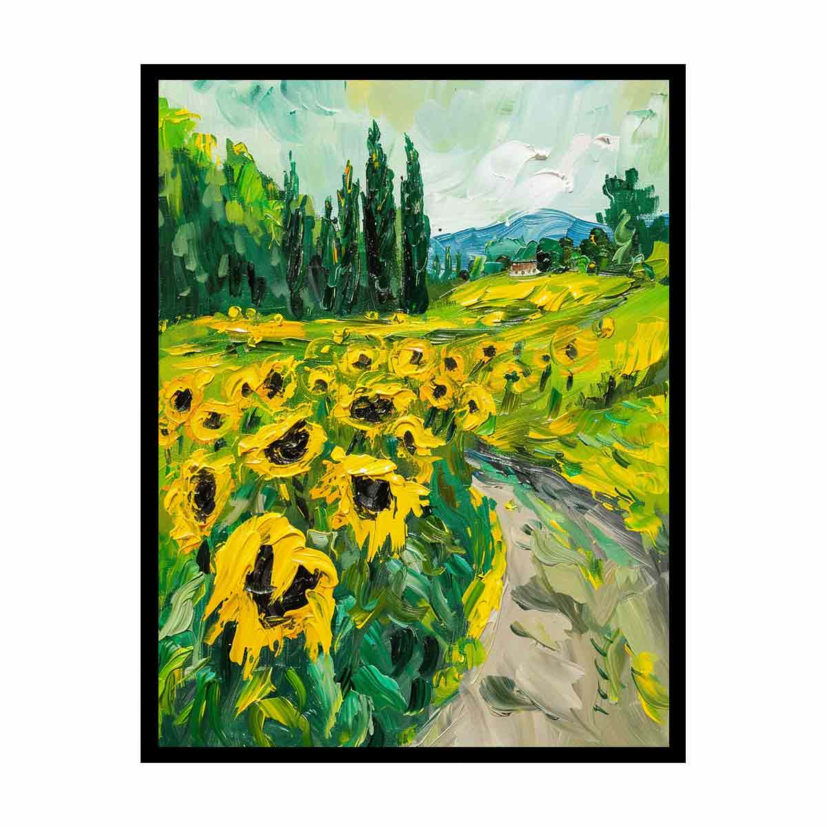 Sunflower Path Canvas Painting Art Print-4