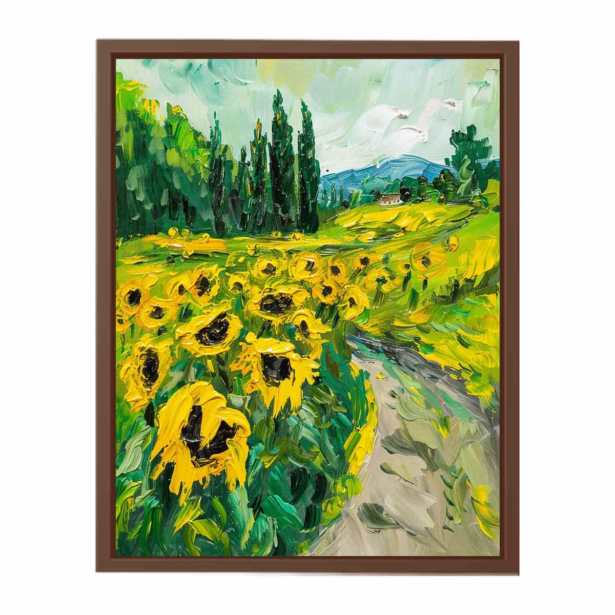 Sunflower Path Canvas Painting Art Print-6