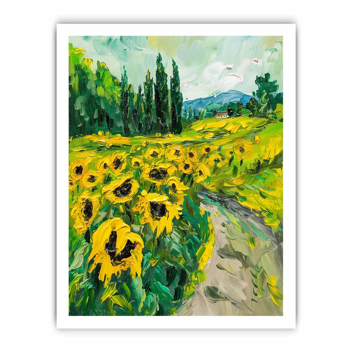 Sunflower Path Canvas Painting Art Print-8