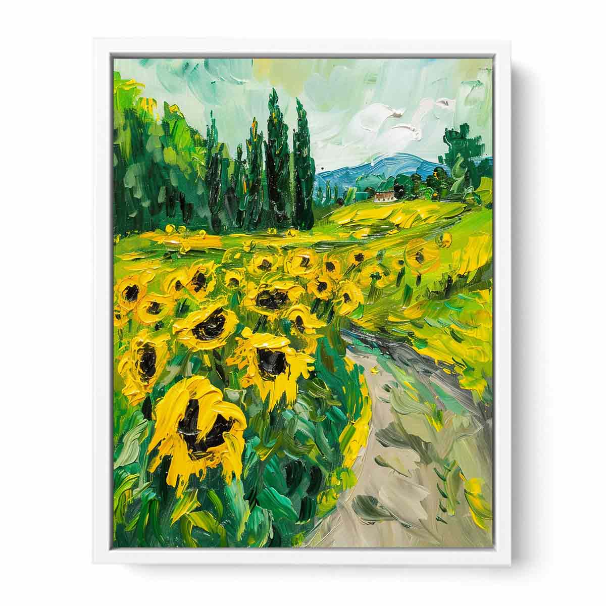 Sunflower Path Canvas Painting Art Print-5