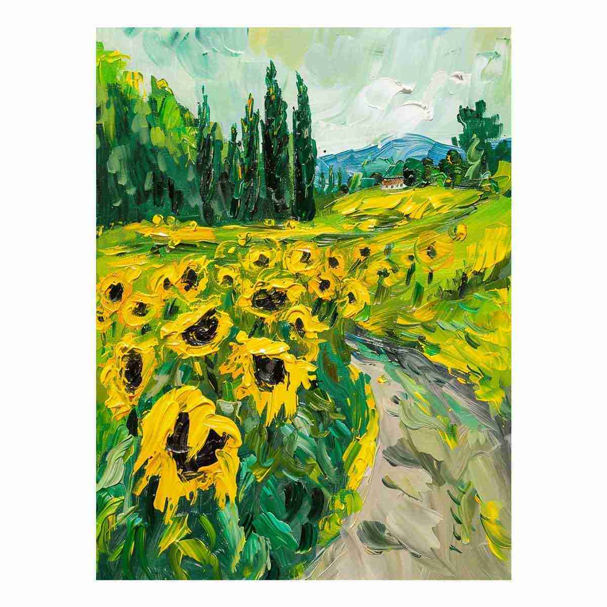 Sunflower Path Canvas Painting Art Print-0