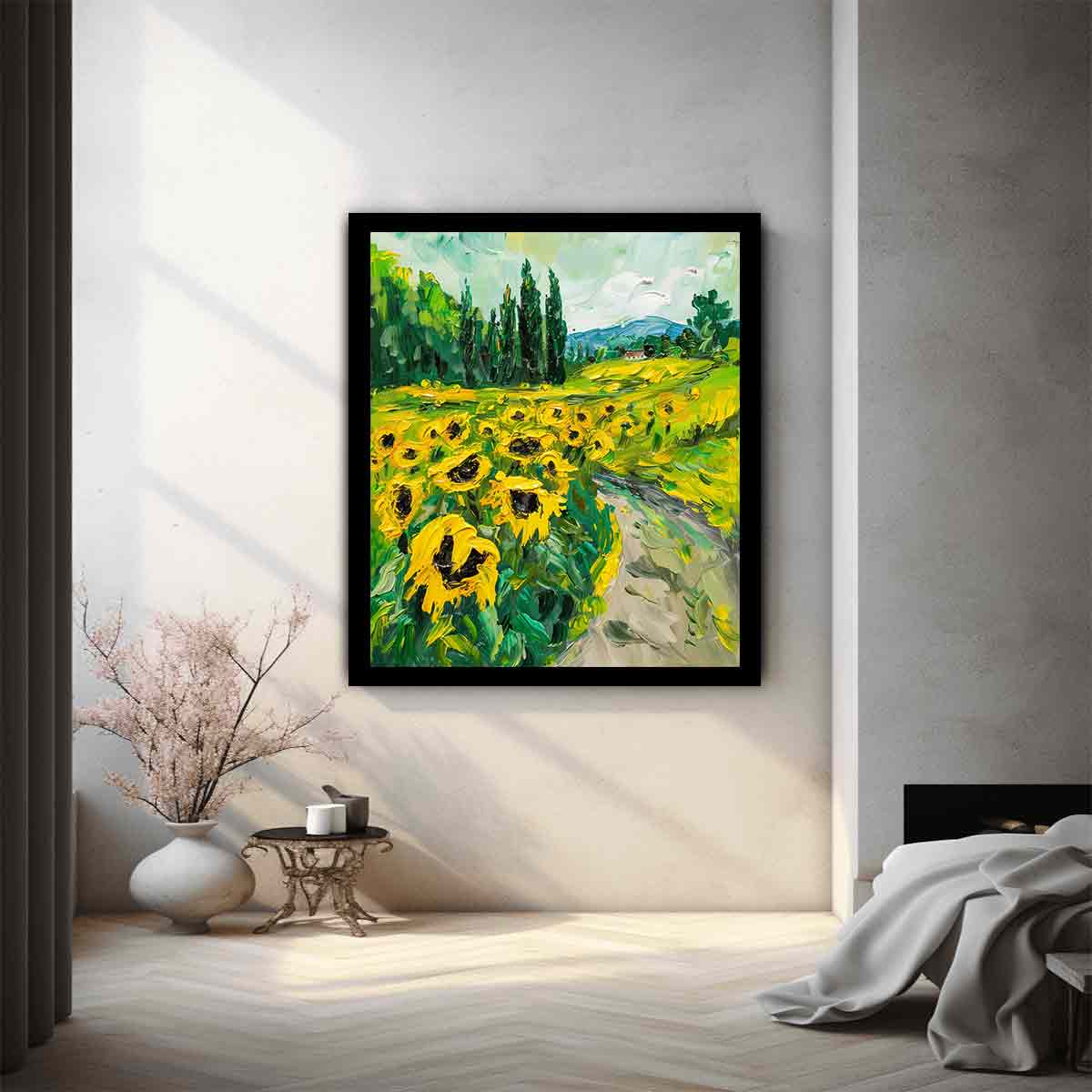 Sunflower Path Canvas Painting Art Print-1