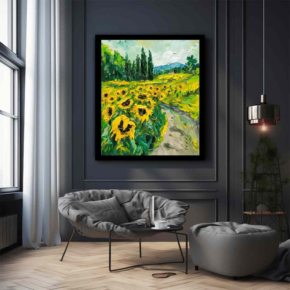 Sunflower Path Canvas Painting Art Print-2