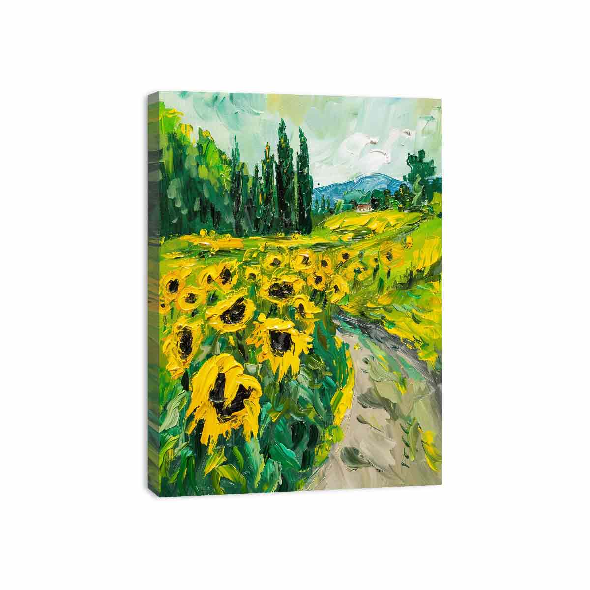 Sunflower Path Canvas Painting Art Print-3