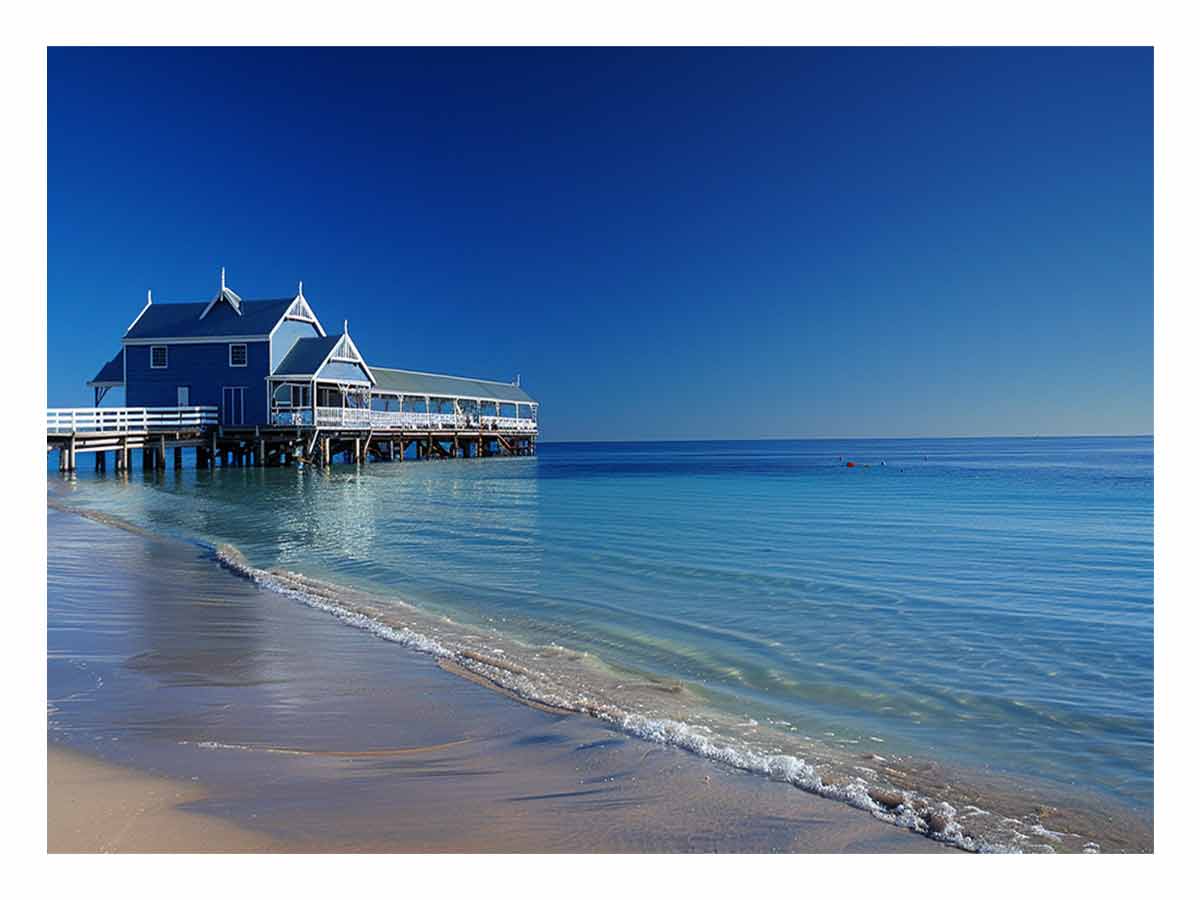 Blue Beach House  Jetty Canvas Art Print-0