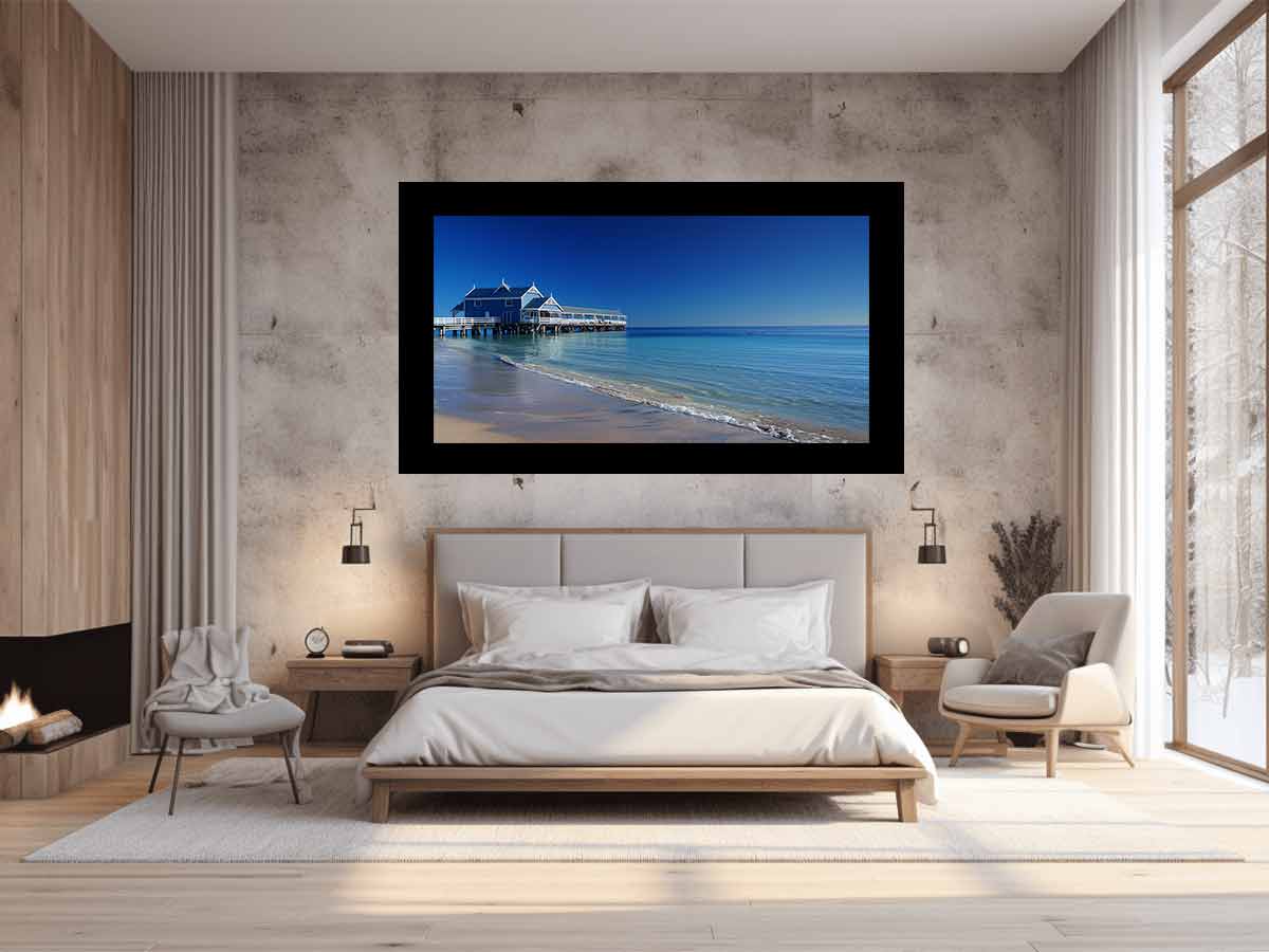 Blue Beach House  Jetty Canvas Art Print-1