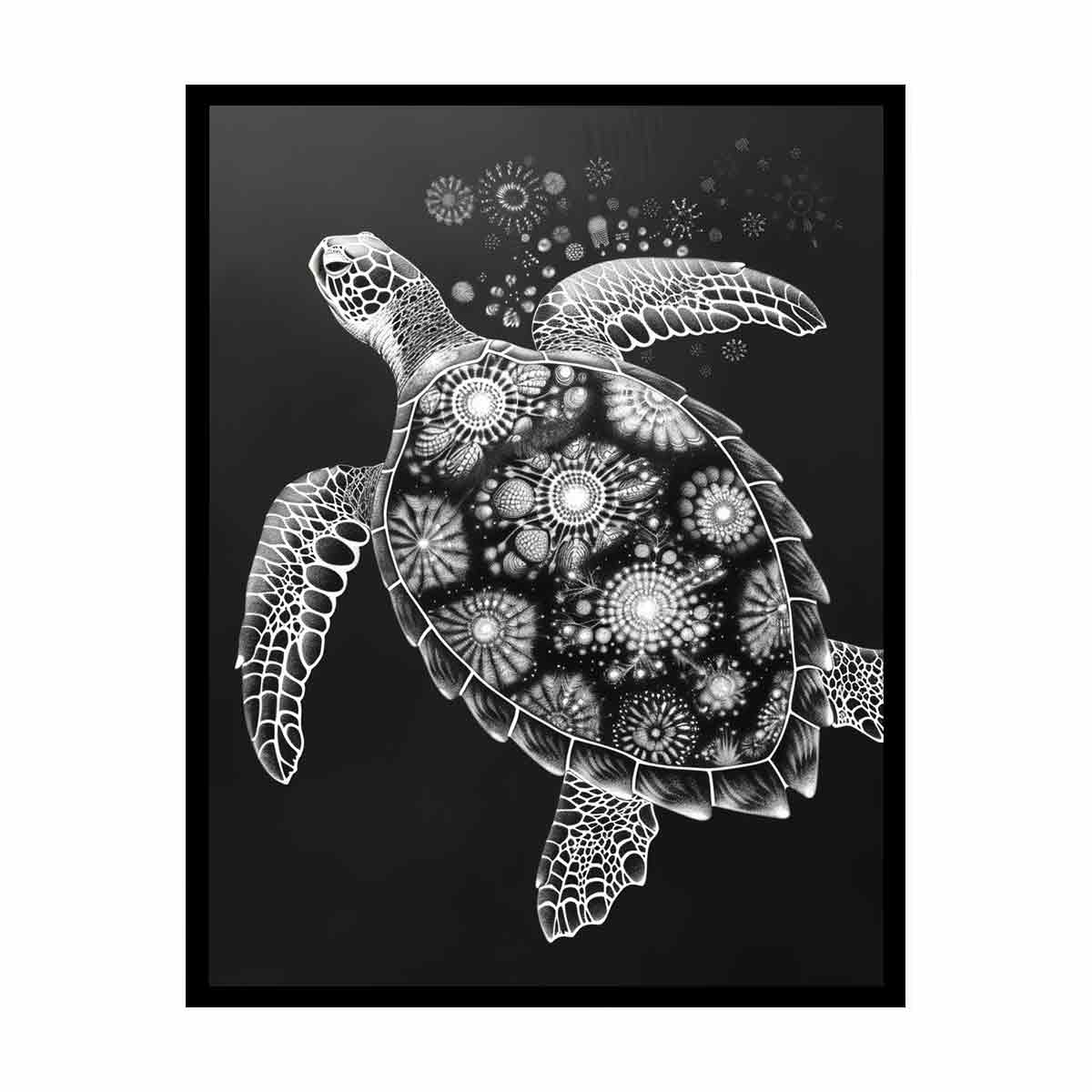 Turtle Black and white  Canvas Art Print-4
