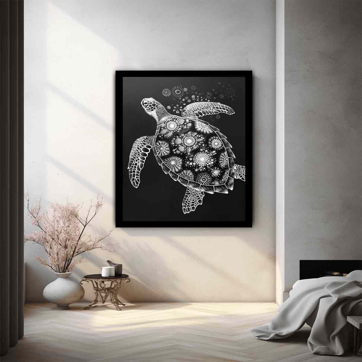 Turtle Black and white  Canvas Art Print-1