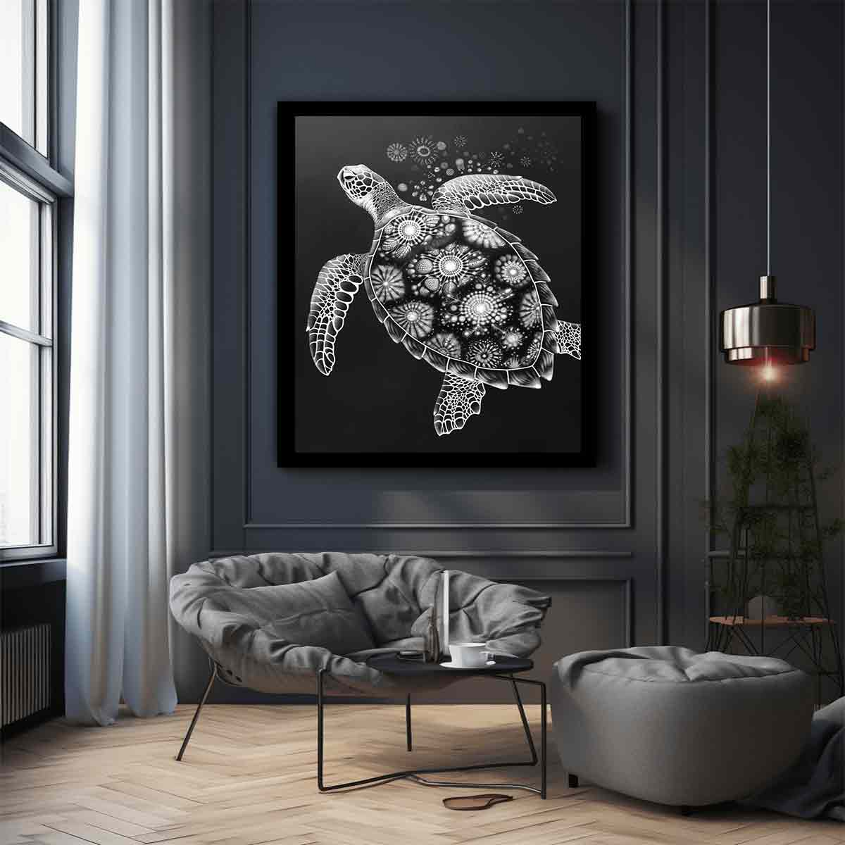 Turtle Black and white  Canvas Art Print-2