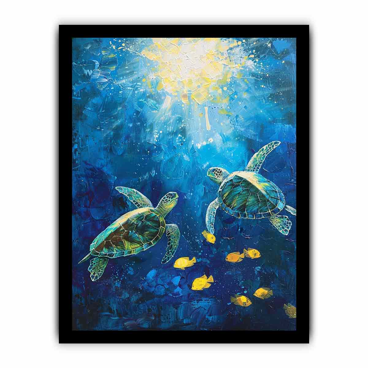 Underwater Turtle  Canvas Painting Art Print-7
