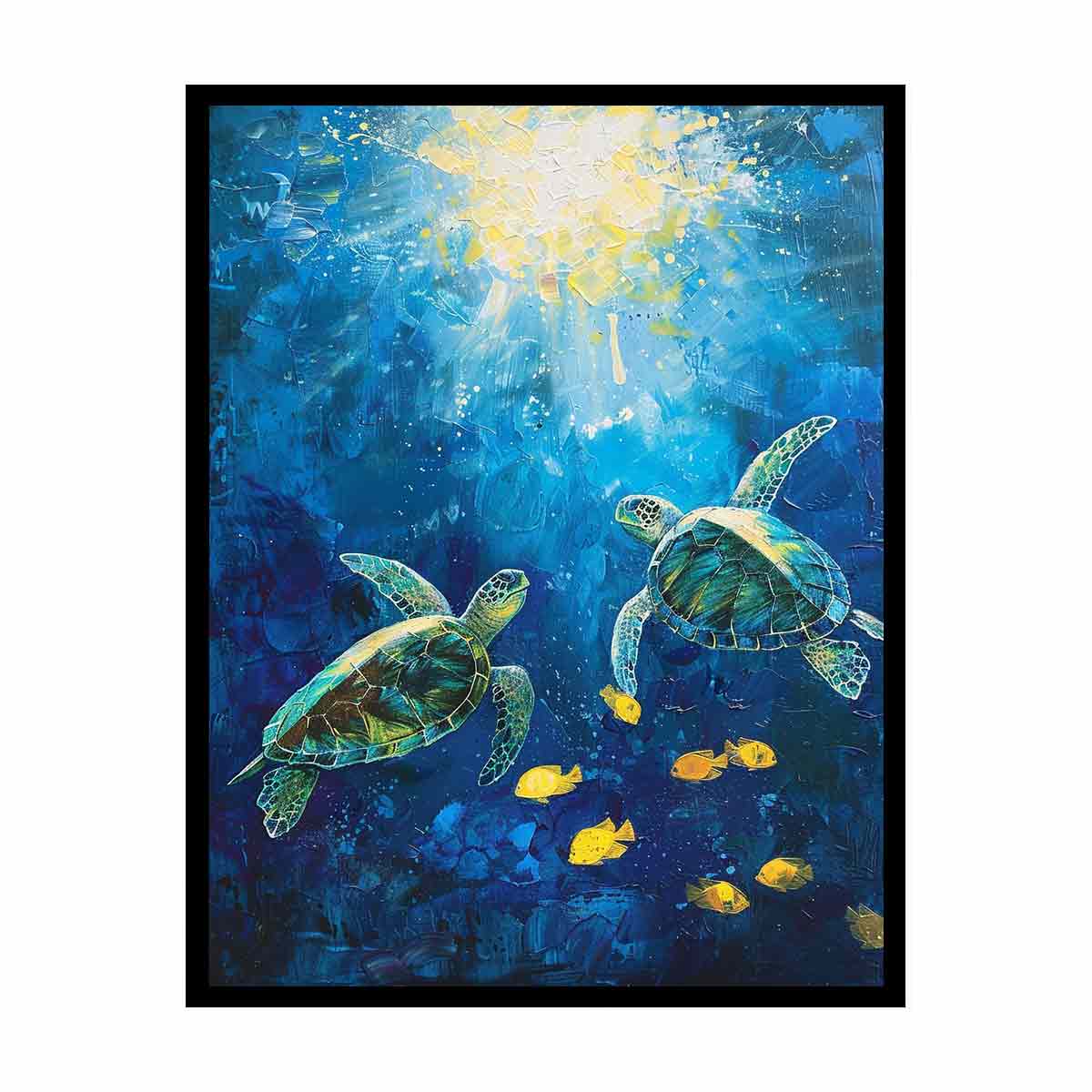 Underwater Turtle  Canvas Painting Art Print-4