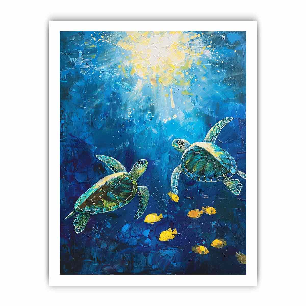 Underwater Turtle  Canvas Painting Art Print-8
