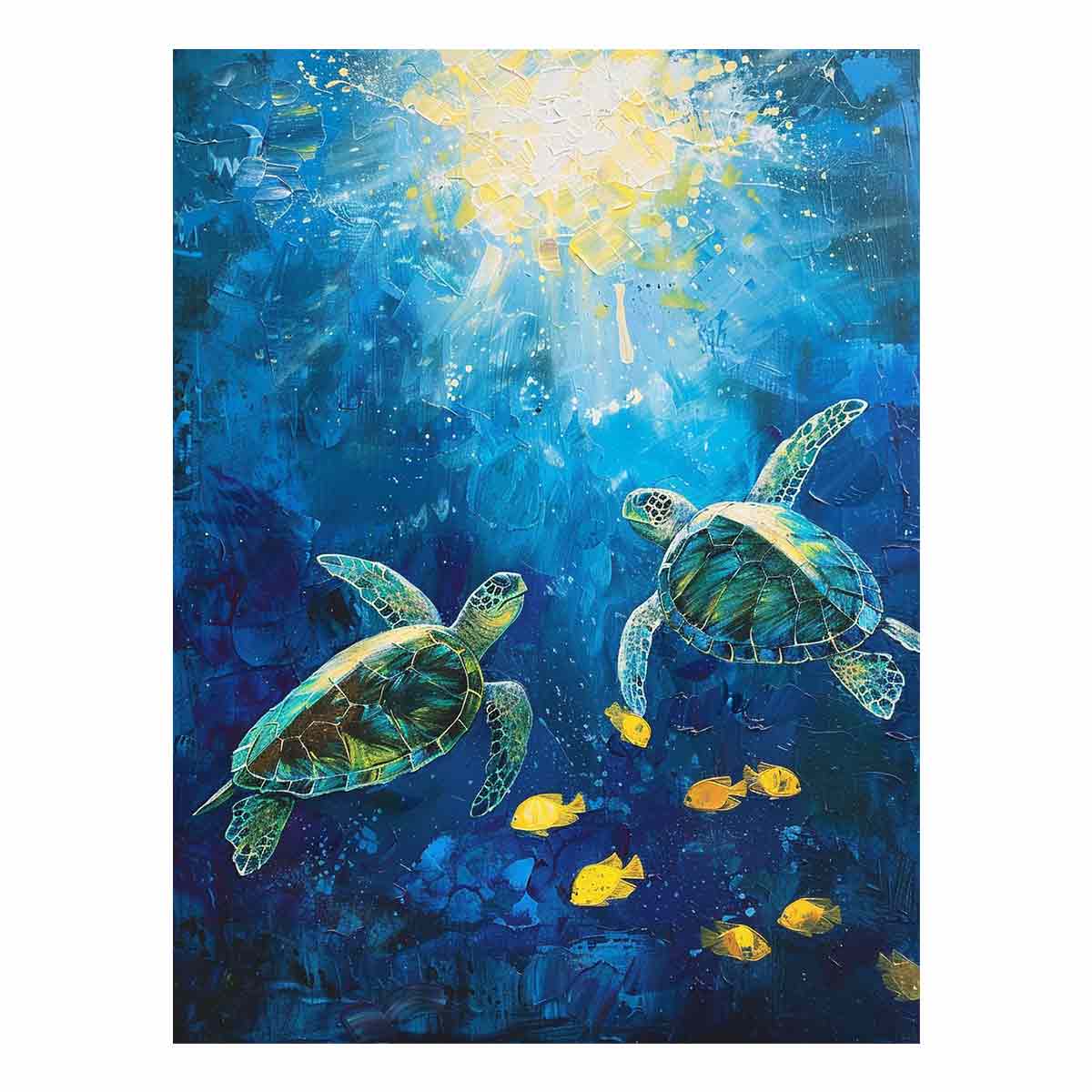 Underwater Turtle  Canvas Painting Art Print-0