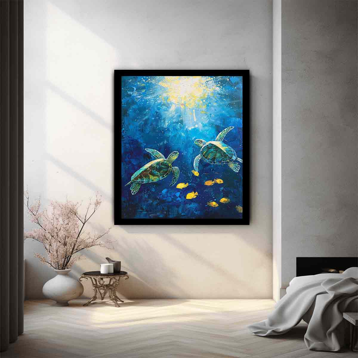 Underwater Turtle  Canvas Painting Art Print-1