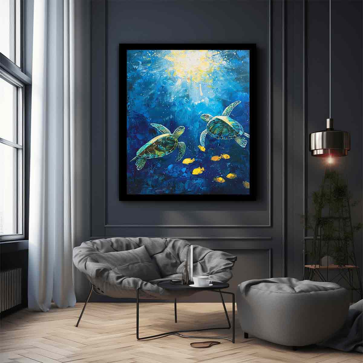 Underwater Turtle  Canvas Painting Art Print-2