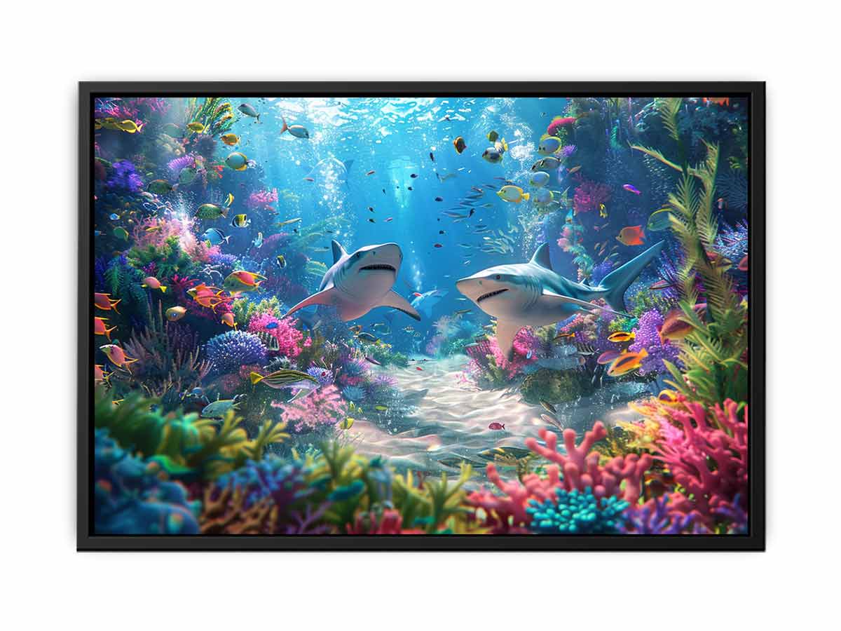 Underwater Sharks  Canvas Painting Art Print-4