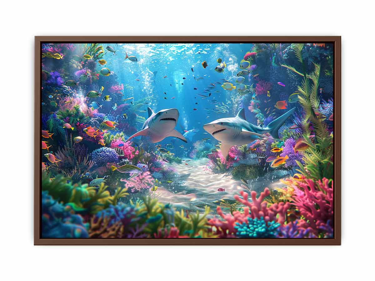 Underwater Sharks  Canvas Painting Art Print-6