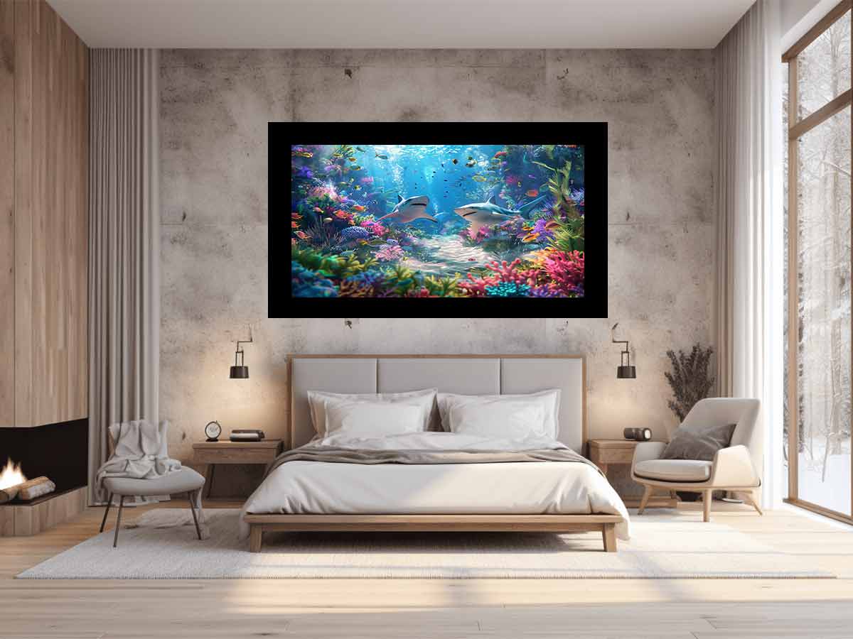 Underwater Sharks  Canvas Painting Art Print-1
