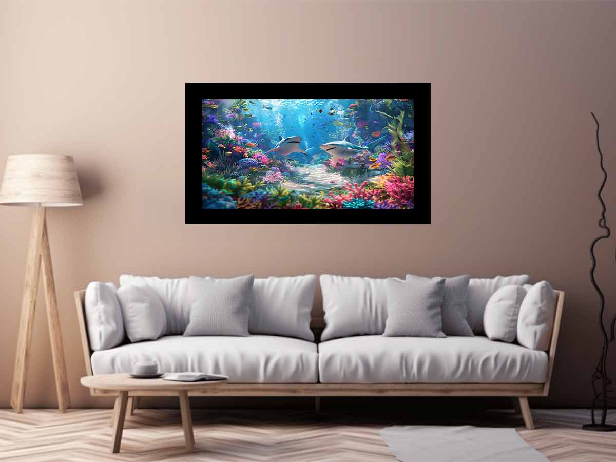 Underwater Sharks  Canvas Painting Art Print-2