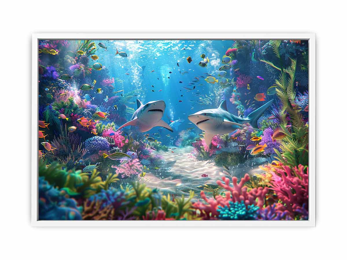 Underwater Sharks  Canvas Painting Art Print-5