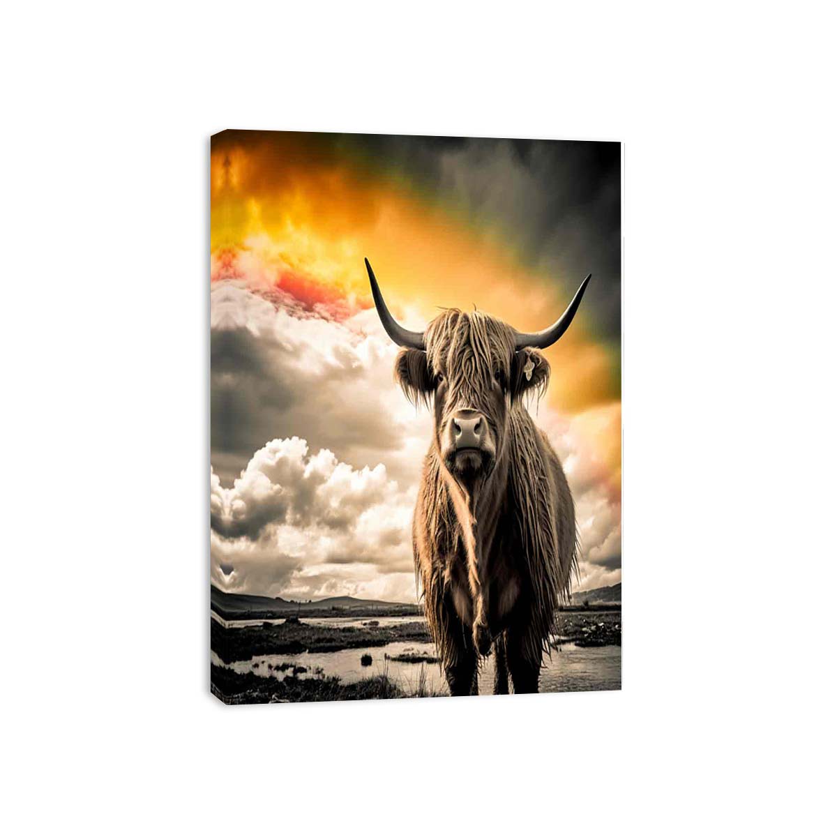 Highland Cow Painting Black & white Canvas Art Print-3