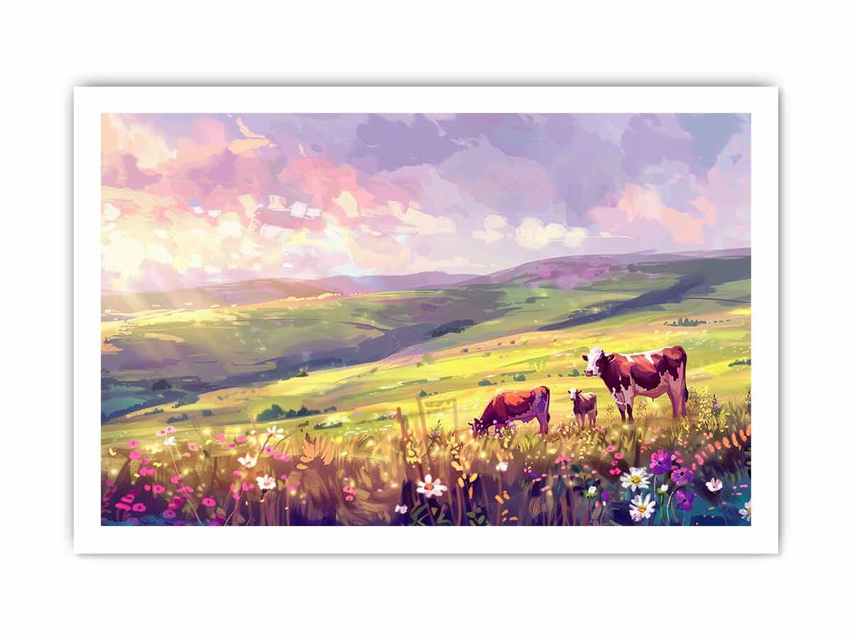 Morning Cows grazing   Canvas Painting Artwork-8