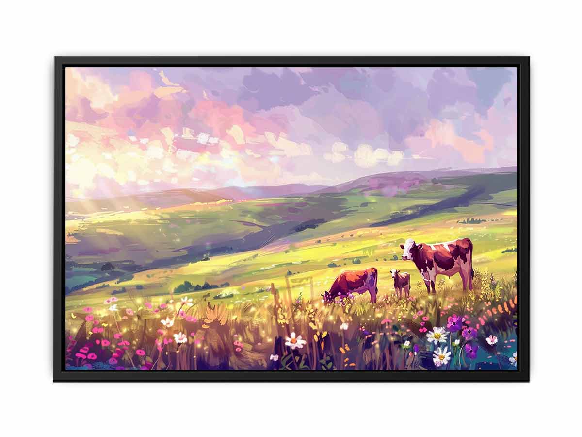 Morning Cows grazing   Canvas Painting Artwork-4