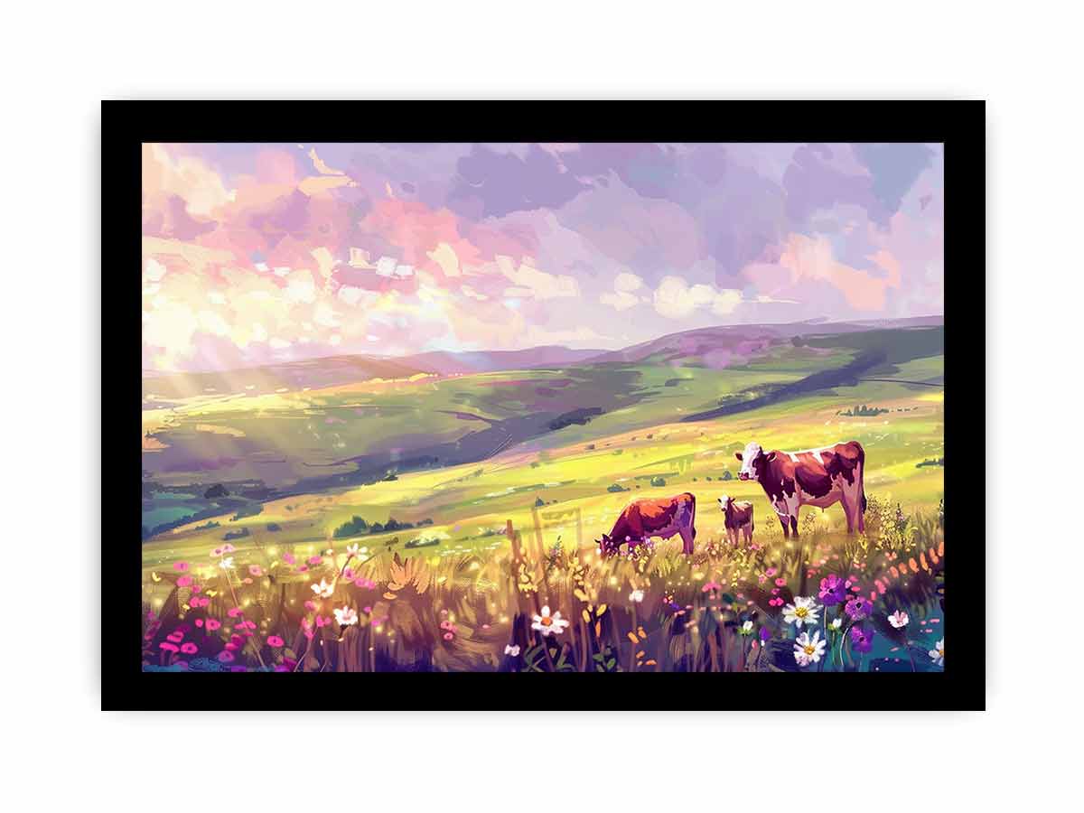 Morning Cows grazing   Canvas Painting Artwork-7