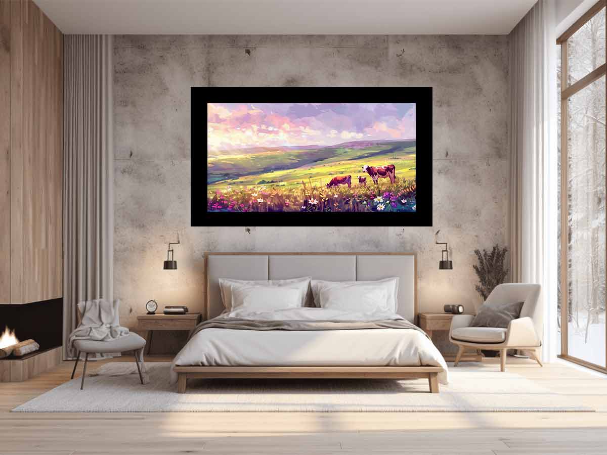 Morning Cows grazing   Canvas Painting Artwork-1