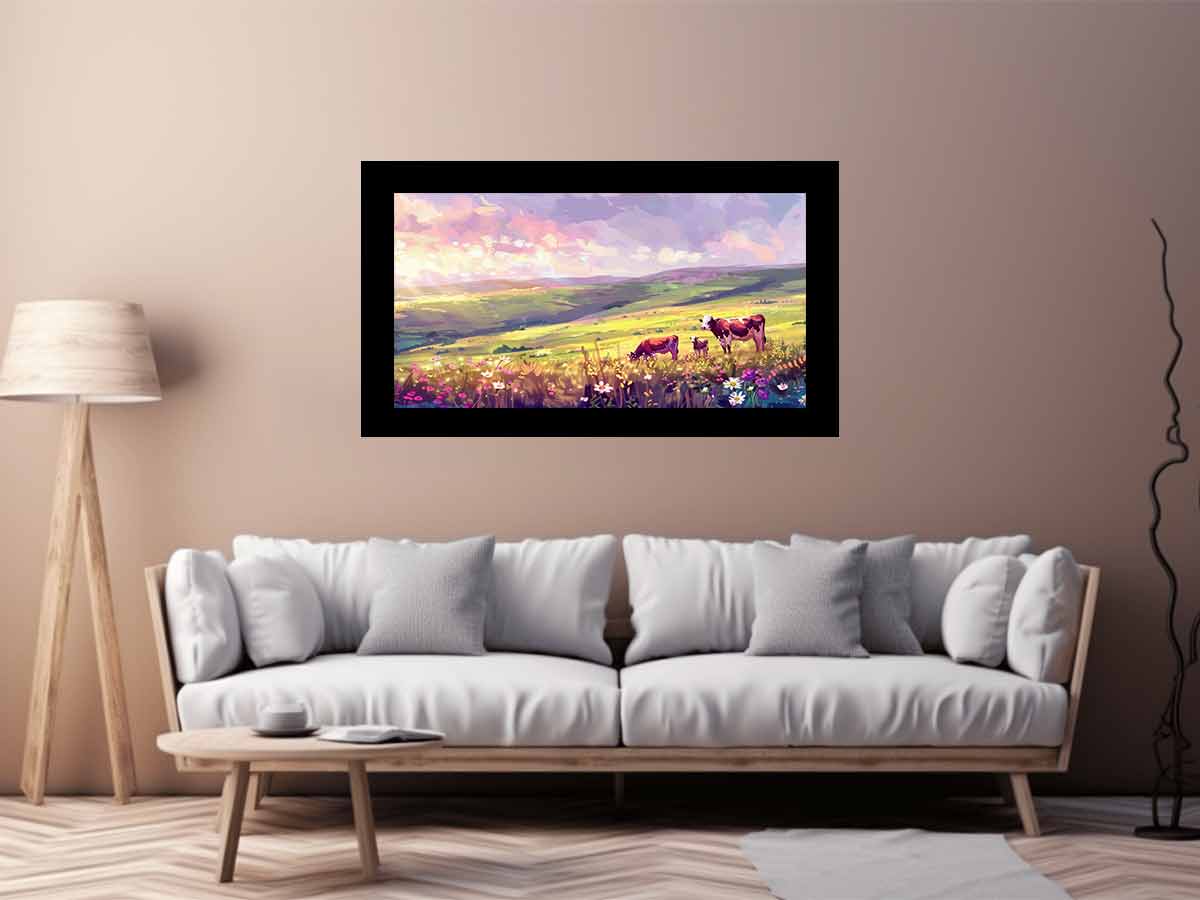 Morning Cows grazing   Canvas Painting Artwork-2