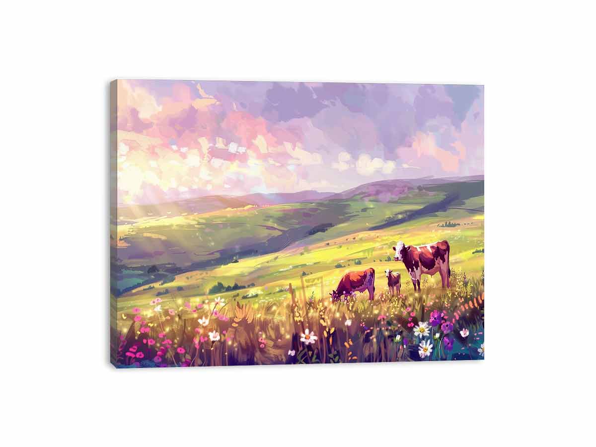 Morning Cows grazing   Canvas Painting Artwork-3