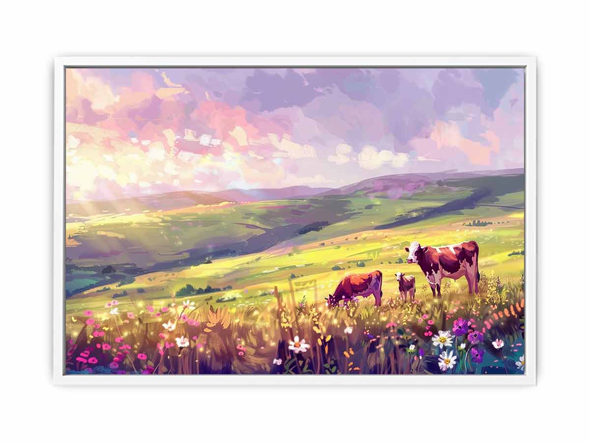 Morning Cows grazing   Canvas Painting Artwork-5