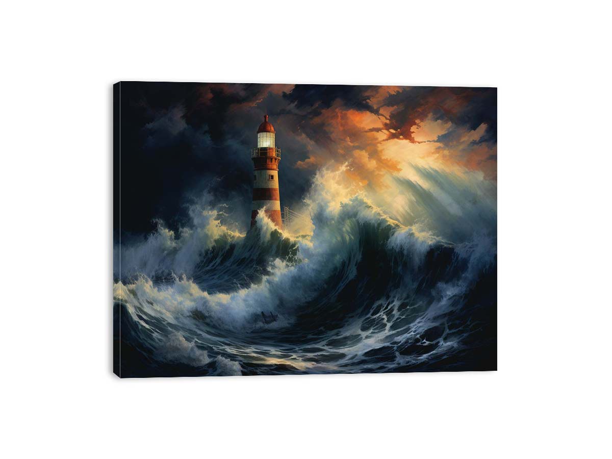 Lighthouse In Storm  Canvas Art Print-3