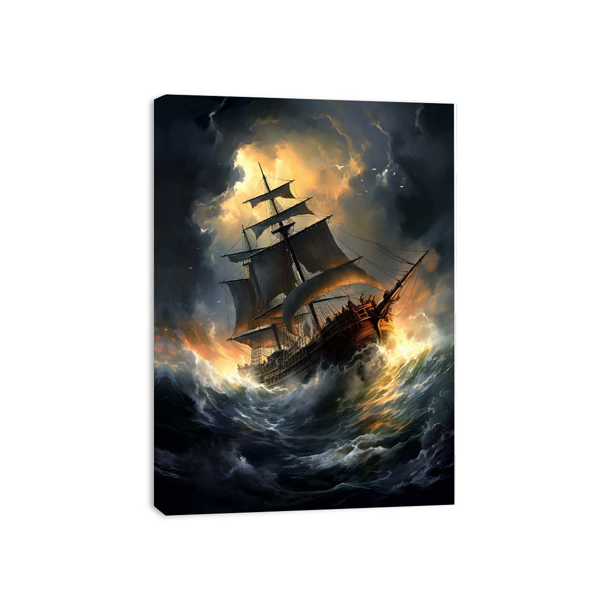 Ship In Storm  Canvas Painting Print-3