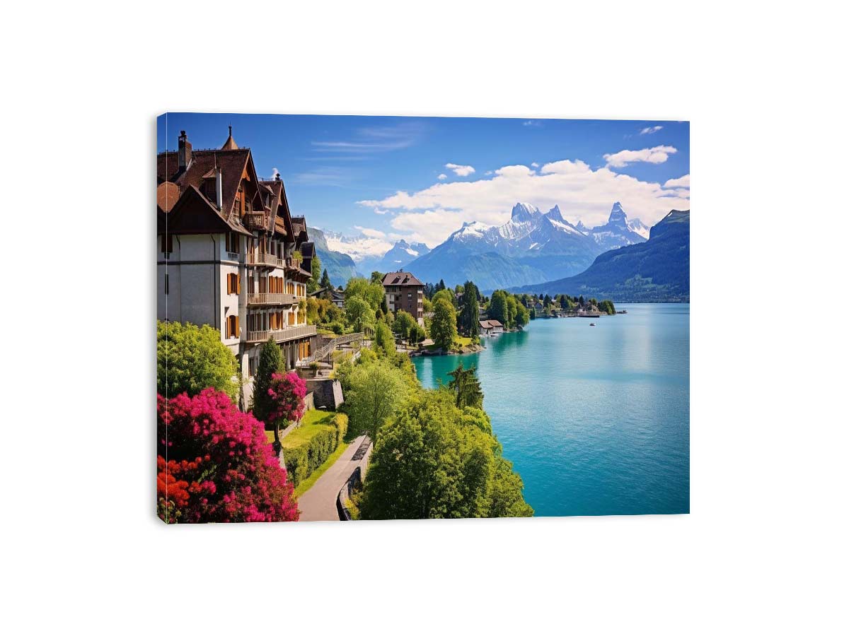 Swiss lake House  Canvas Art Print-3