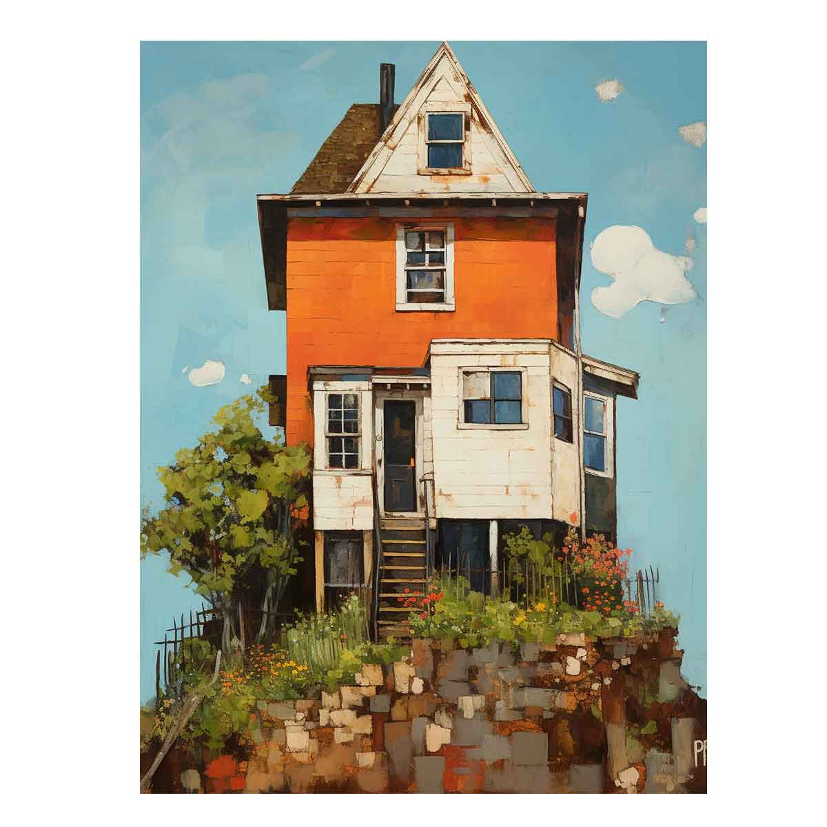 vinatge House Art Canvas Painitng Print Poster-0