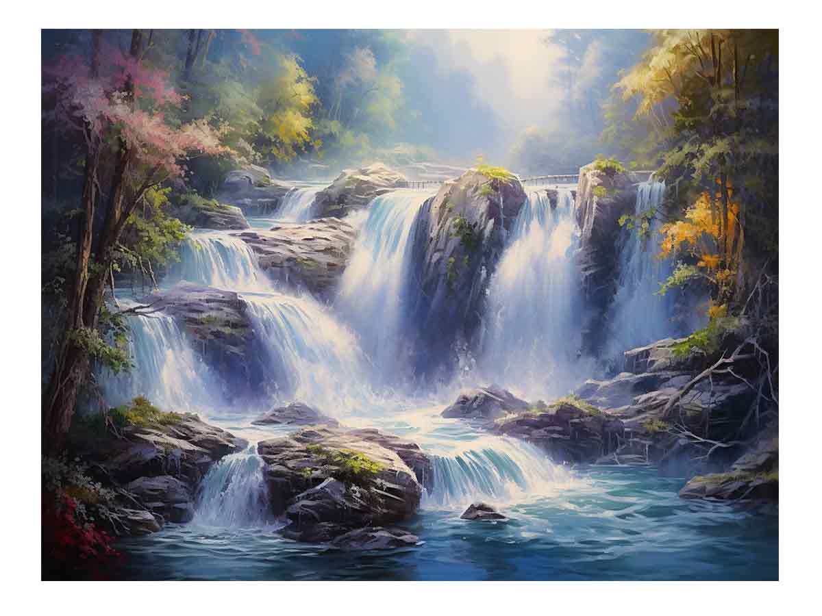 Waterfall  Painting Canvas Art Print-0