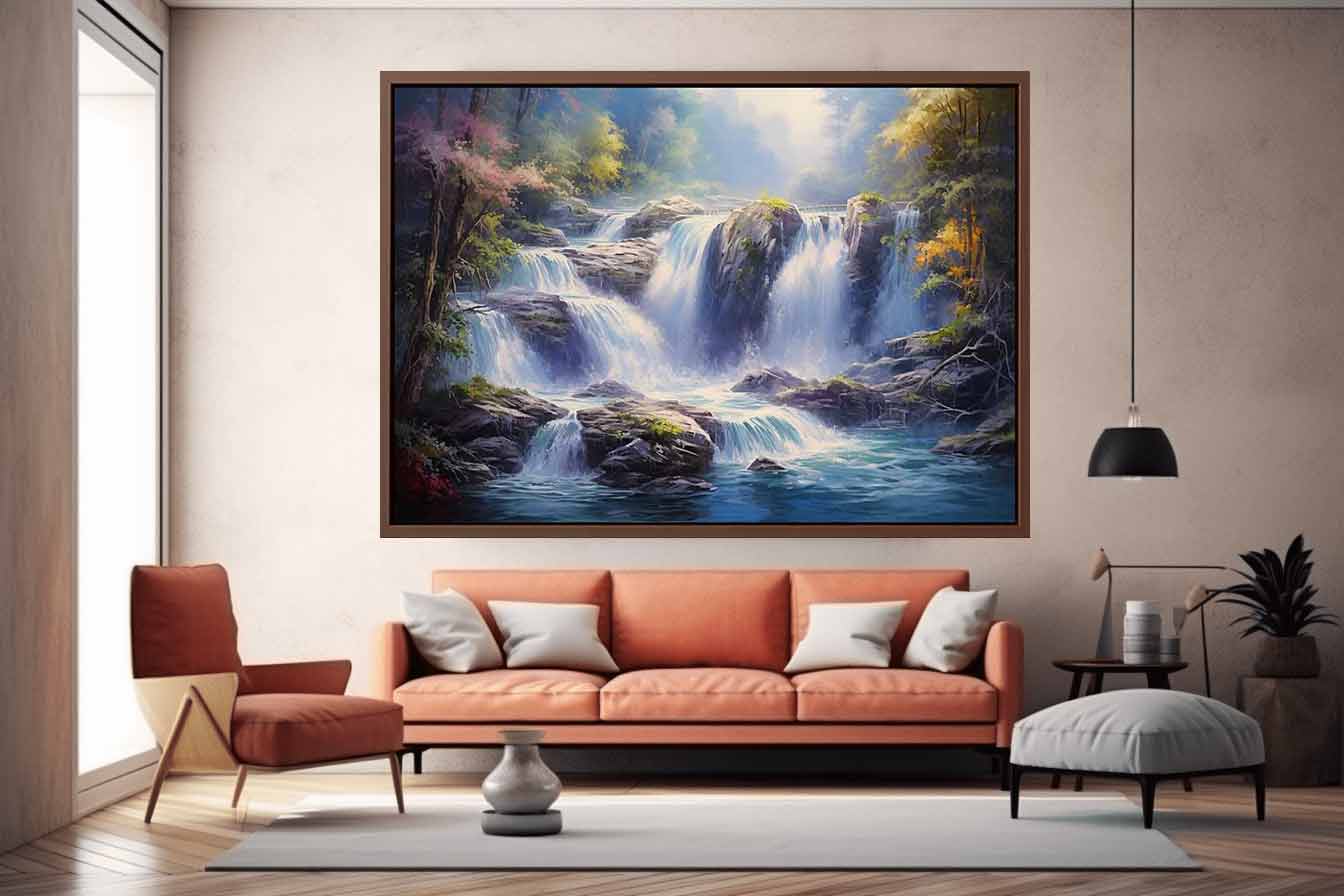 Waterfall  Painting Canvas Art Print-1