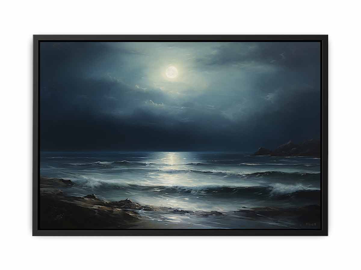 Moon & beach  Canvas painting & Art Print-4