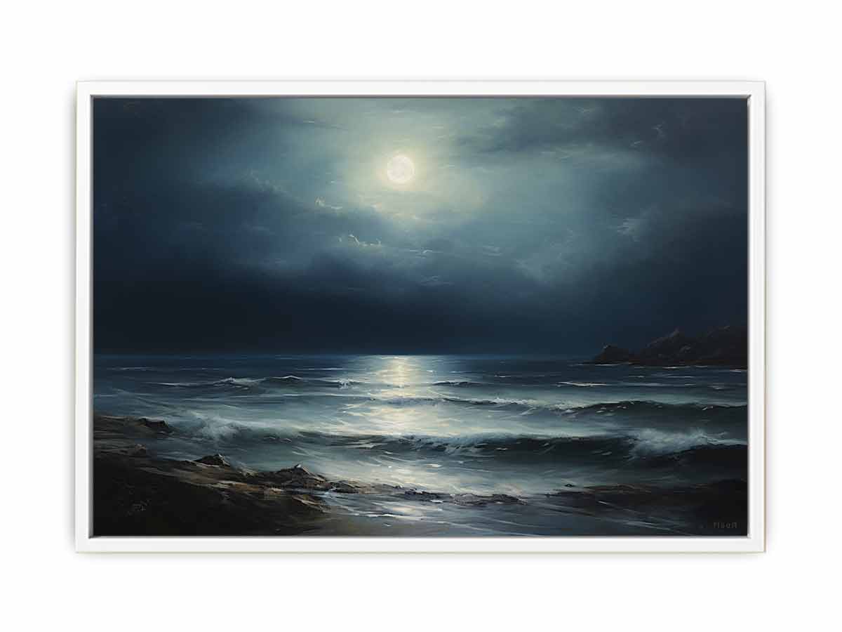 Moon & beach  Canvas painting & Art Print-5