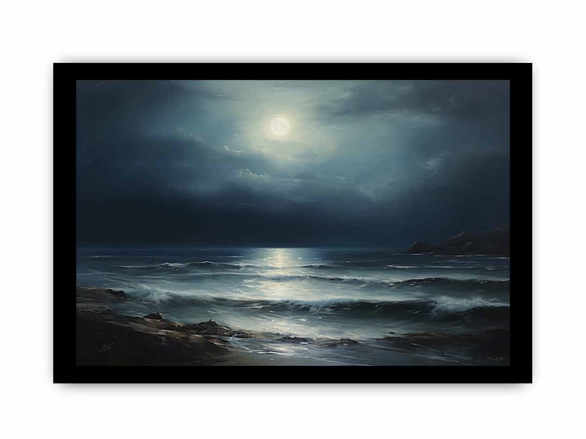 Moon & beach  Canvas painting & Art Print-7