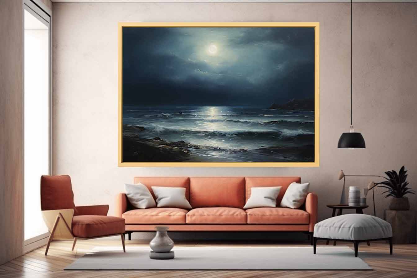 Moon & beach  Canvas painting & Art Print-1
