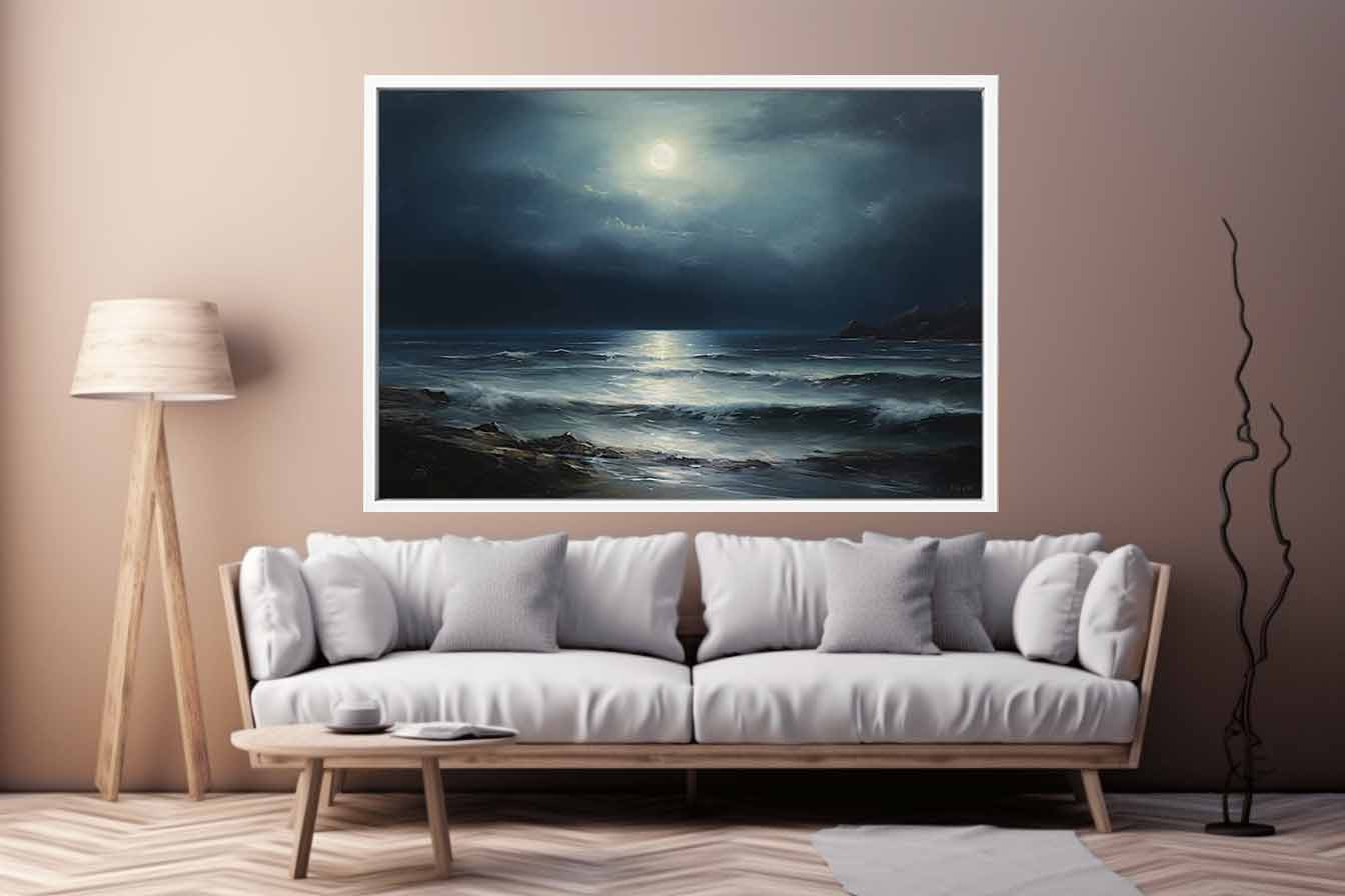 Moon & beach  Canvas painting & Art Print-2
