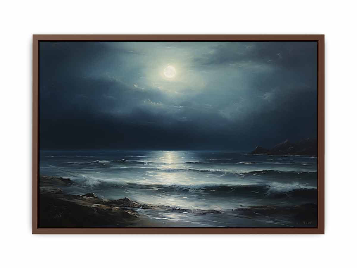 Moon & beach  Canvas painting & Art Print-6