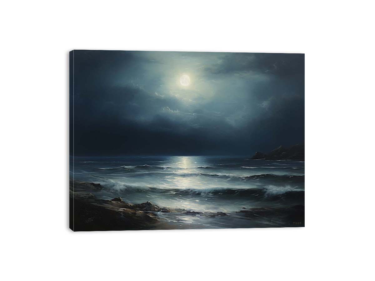 Moon & beach  Canvas painting & Art Print-3