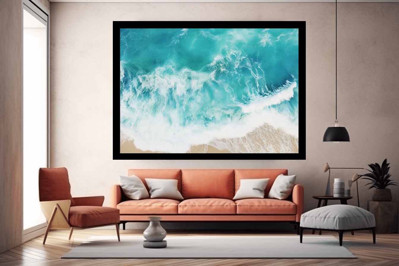 Teal Ocean Artwork Canvas Art Print-1