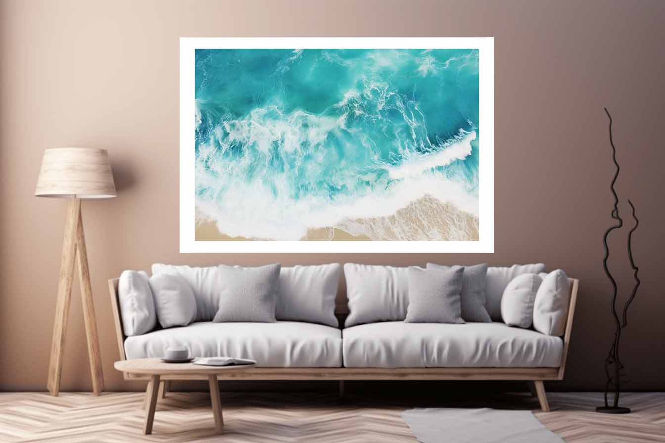 Teal Ocean Artwork Canvas Art Print-2