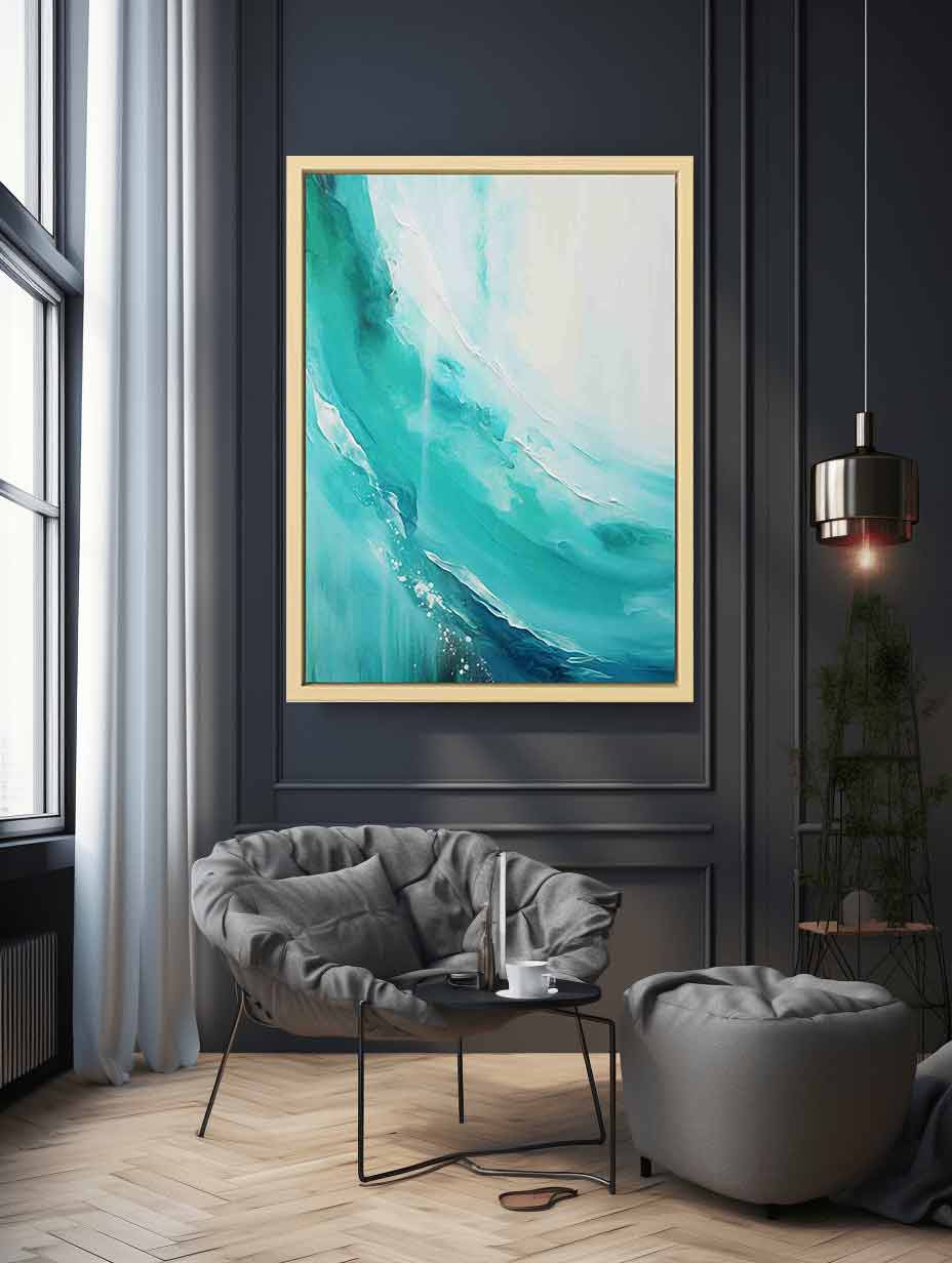 Teal  beach  waves Painting & Canvas Art Print-1